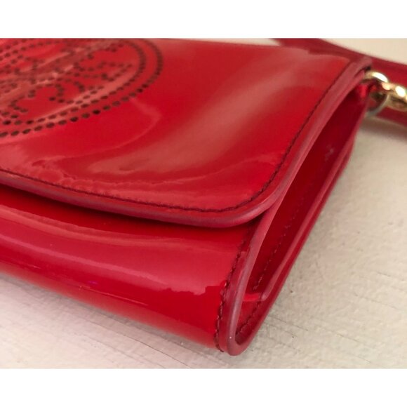 TORY BURCH Patent Leather Reva Red Shoulder Crossbody Bag - Picture 9 of 14